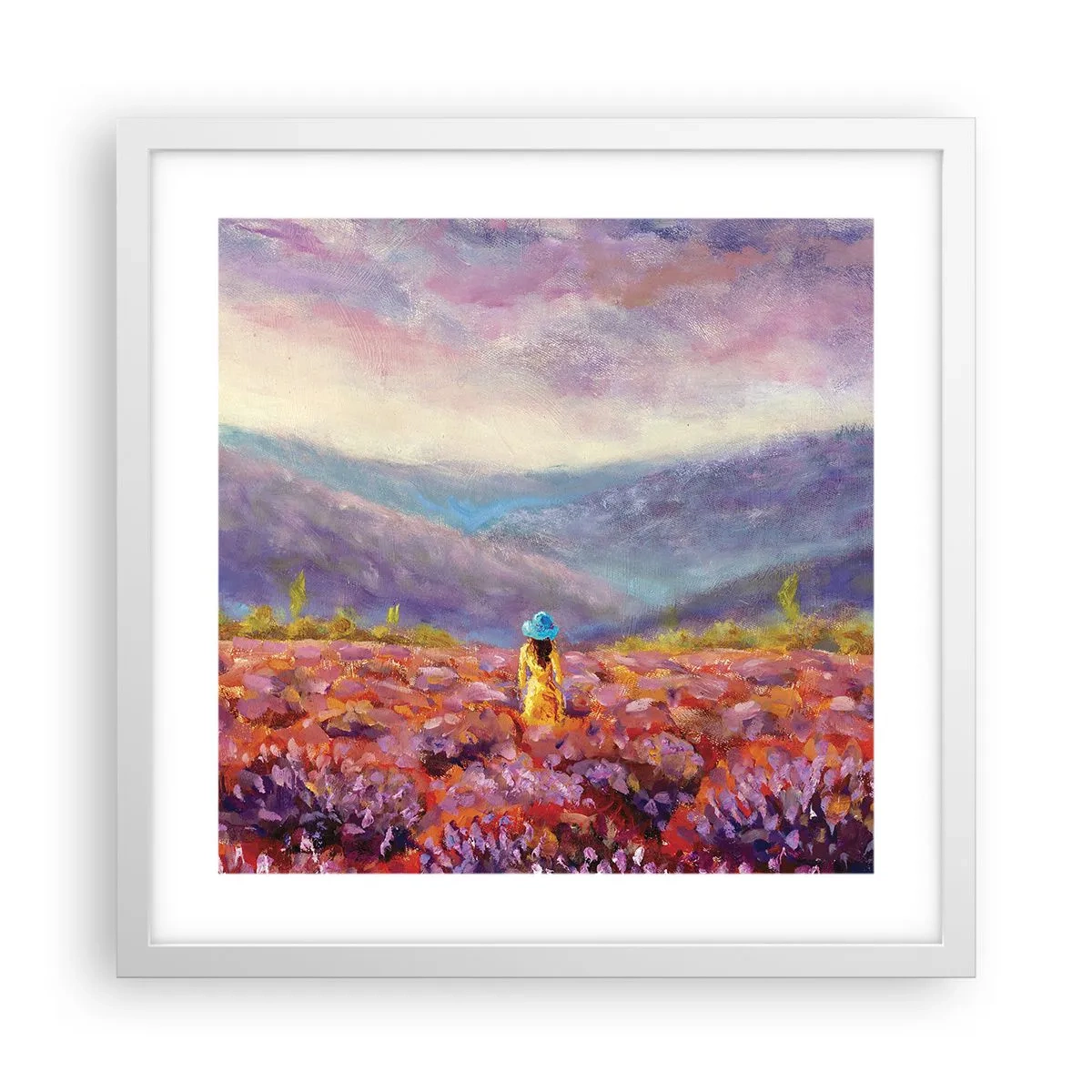 Plakat w białej ramie - W lawendowym świecie - 40x40 cm