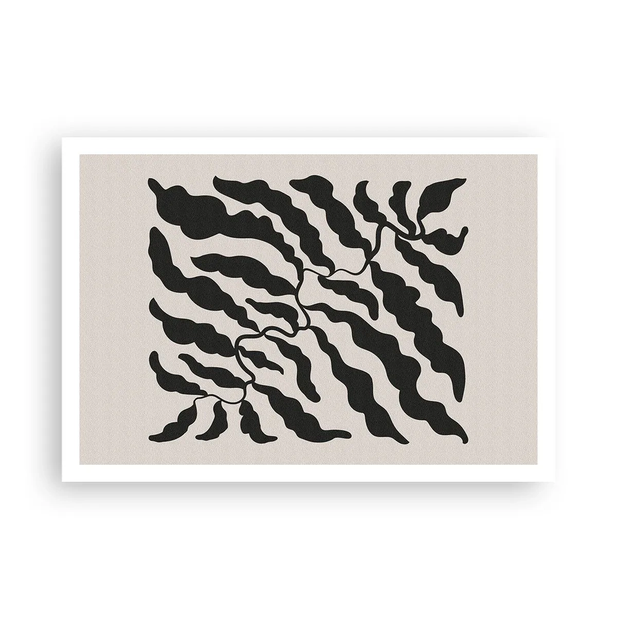 Plakat - Gałązki z liśćmi w czerni na jasnym tle - 100x70cm - Natura kwadratu - Nowoczesna dekoracja ścienna do salonu i sypialni ARTTOR