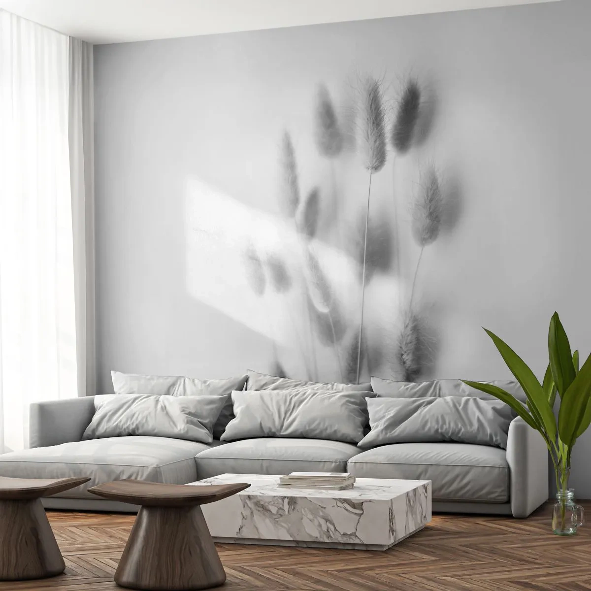 Fototapeta Premium Canvas - Jej puszystość trawa - Trawa, Czarno-Biały, Kwiaty - 500x350 cm