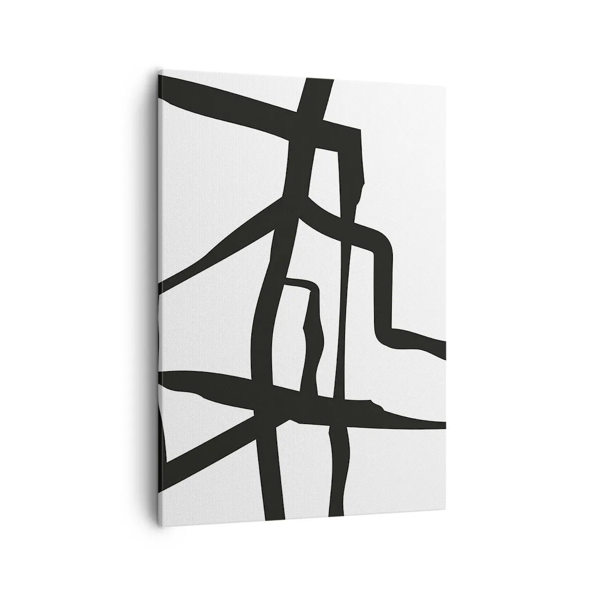 Obraz na płótnie - Abstrakcyjna czarno-biała kompozycja z geometrycznymi liniami - 50x70cm - Czarno-biała konstrukcja - Nowoczesna dekoracja ścienna do salonu, kuchni i sypialni ARTTOR
