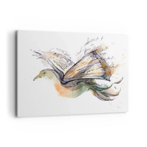 Obraz na płótnie - Artystyczna akwarela ptaka z książką jako skrzydłami - 120x80cm - Na skrzydłach poezji - Nowoczesna dekoracja ścienna do salonu, kuchni i sypialni ARTTOR