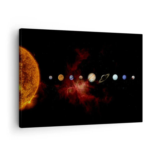 Obraz na płótnie - Układ słoneczny z planetami na tle kosmosu - 70x50cm - Nasza okolica - Nowoczesna dekoracja ścienna do salonu i sypialni ARTTOR
