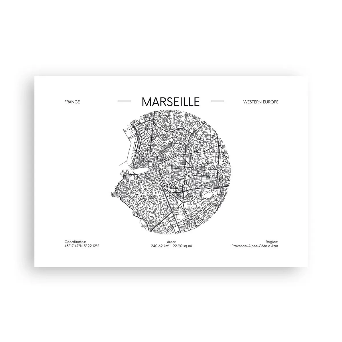 Plakat - Mapa Marsylii w minimalistycznym stylu - 100x70cm - Anatomia Marsylii - Nowoczesna dekoracja ścienna do salonu i sypialni ARTTOR