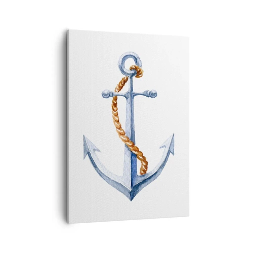 Obraz na płótnie - Akwarelna ilustracja kotwicy z liną na białym tle - 50x70cm - Ahoj przygodo! - Nowoczesna dekoracja ścienna do salonu, kuchni i sypialni ARTTOR