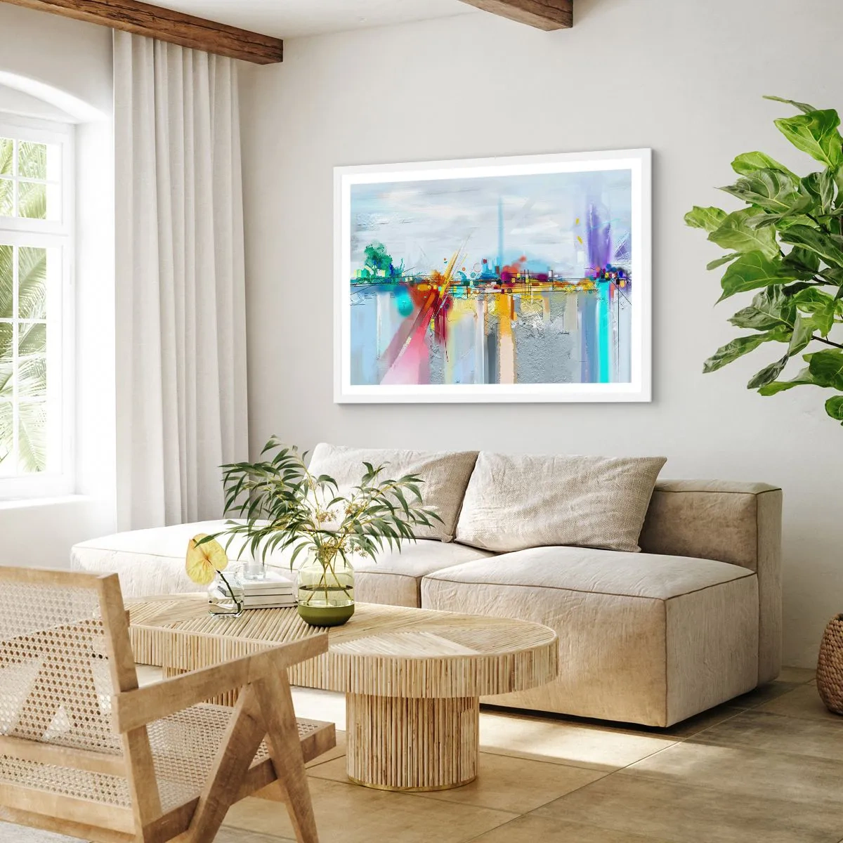 Plakat w białej ramie - Most radości nad rzeką życia - 91x61 cm