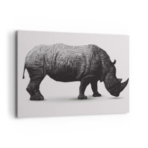Obraz na płótnie - Graficzna sylwetka nosorożca w czarno-białym wzorze - 100x70cm - Geometryczne piękno natury - Nowoczesna dekoracja ścienna do salonu, kuchni i sypialni ARTTOR