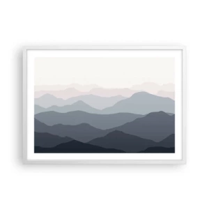 Plakat w białej ramie - Fale gór - 70x50 cm