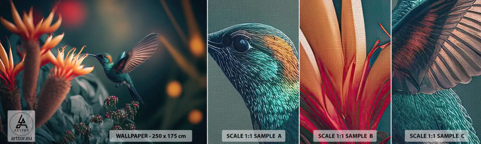 Fototapeta Próbka Premium Canvas - naprawdę barwne życie - Ptak, Egzotyczny, Kwiat - 100x30 cm
