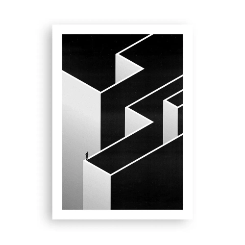 Plakat - Minimalistyczny labirynt w czerni i bieli - 50x70cm - Samotność na szczycie - Nowoczesna dekoracja ścienna do salonu, kuchni i sypialni ARTTOR