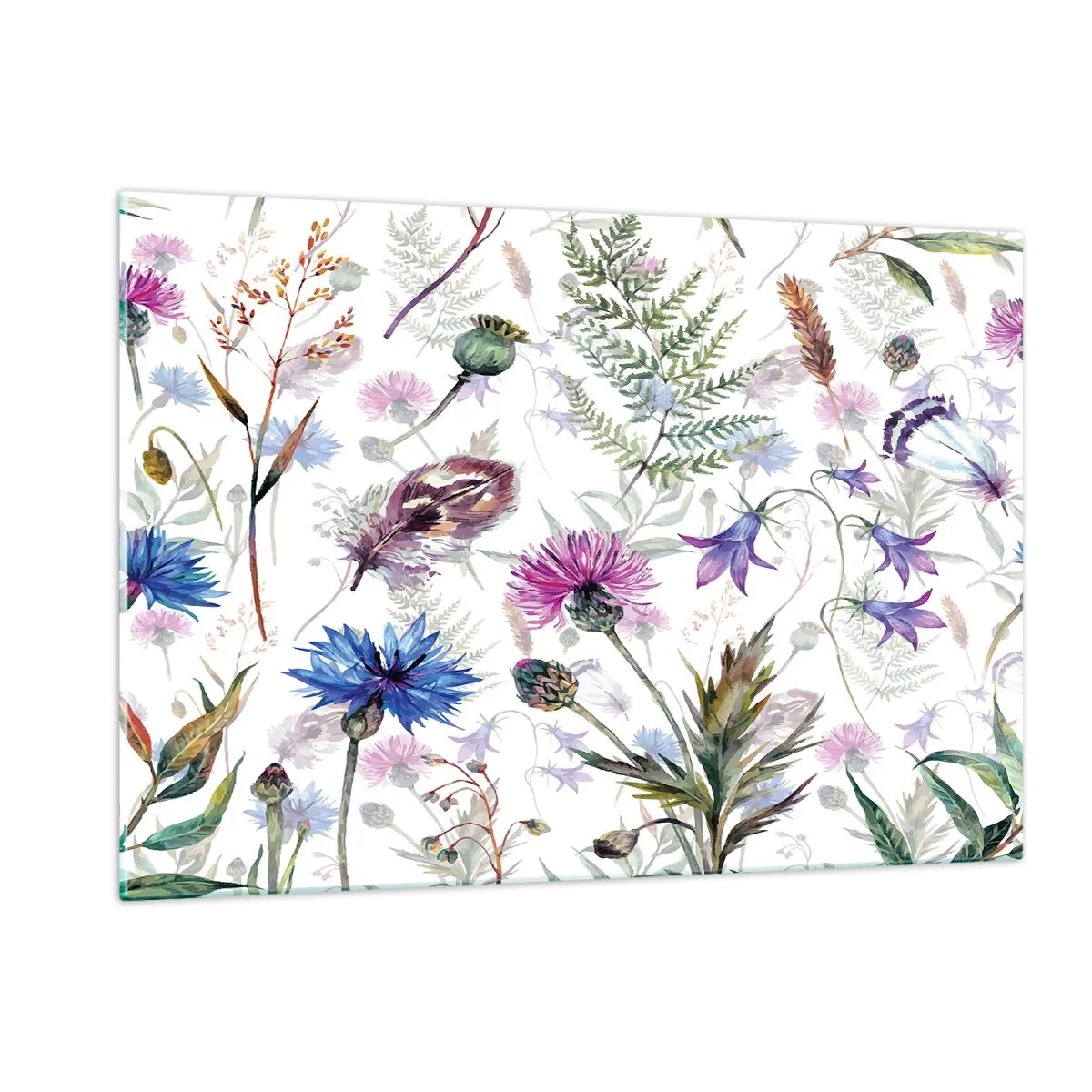 Obraz na szkle - Rysunki polnych kwiatów i liści na jasnym tle - 120x80cm - Polski zielnik - Nowoczesna dekoracja ścienna do salonu, kuchni i sypialni ARTTOR