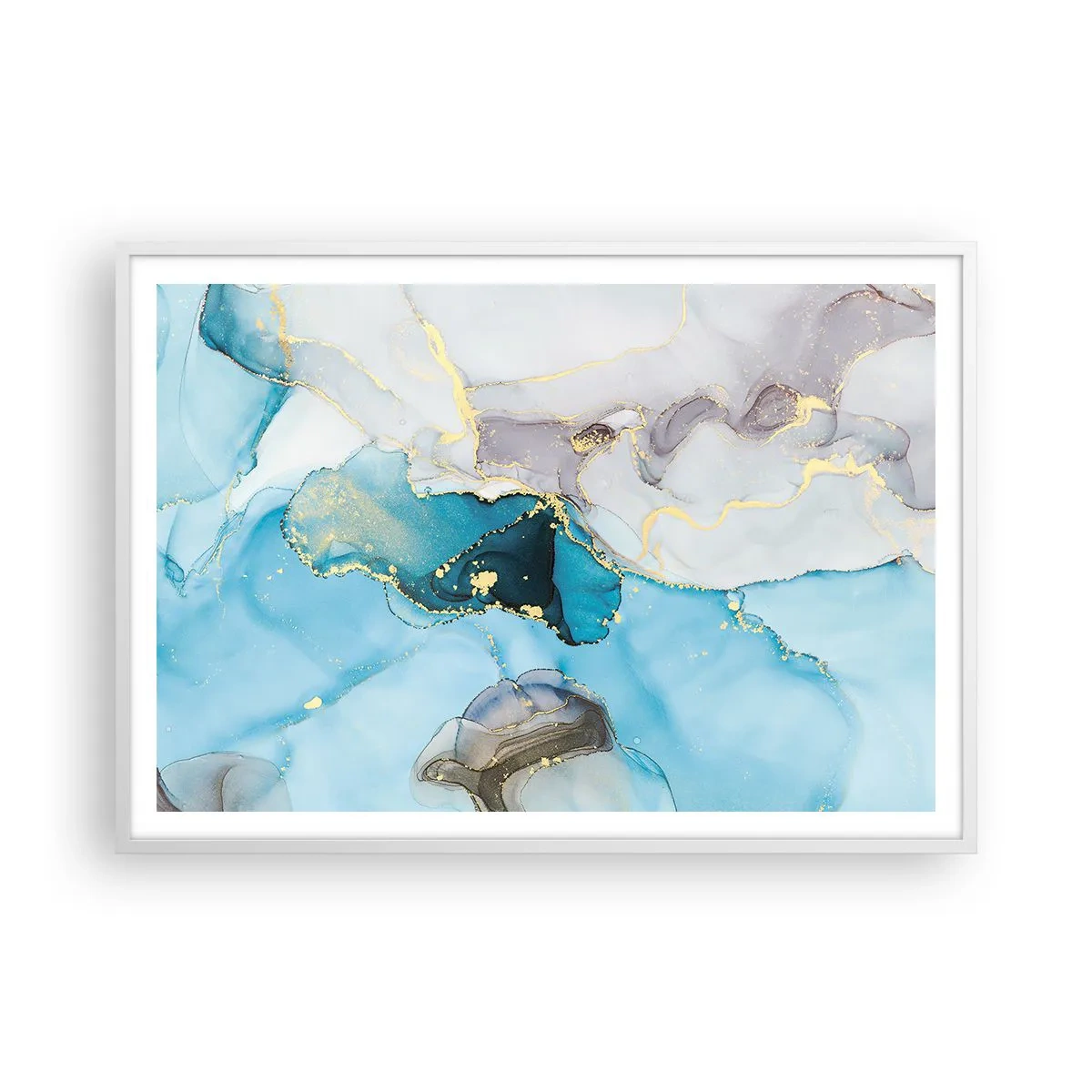 Plakat w białej ramie - Studium spotkania szarości z turkusem - 100x70 cm