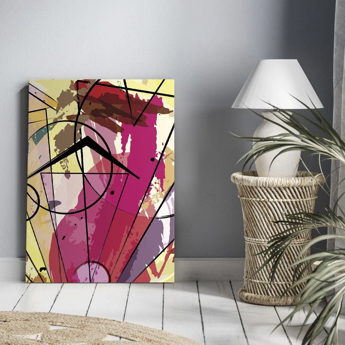 Obraz na płótnie - Abstrakcyjny wzór z geometrycznymi kształtami i żywymi kolorami - 50x70cm - Eksplozja - Nowoczesna dekoracja ścienna do salonu, kuchni i sypialni ARTTOR