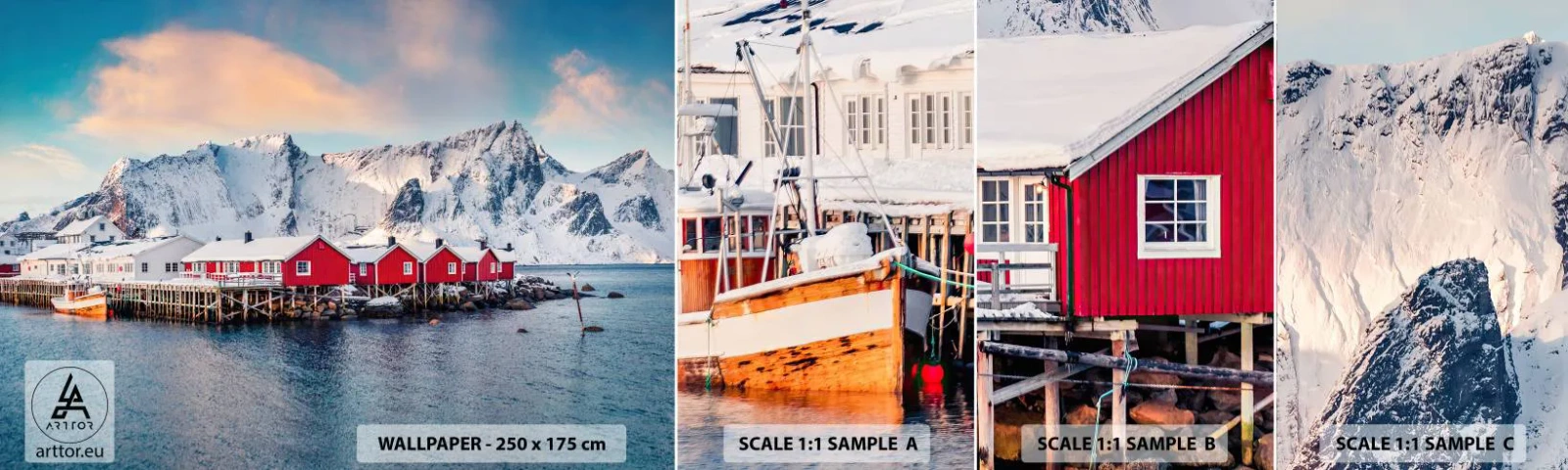 Fototapeta Próbka Samoprzylepna Deluxe Sticker - Północne ustronie - Krajobraz, Norwegia, Lofoty - 100x30 cm