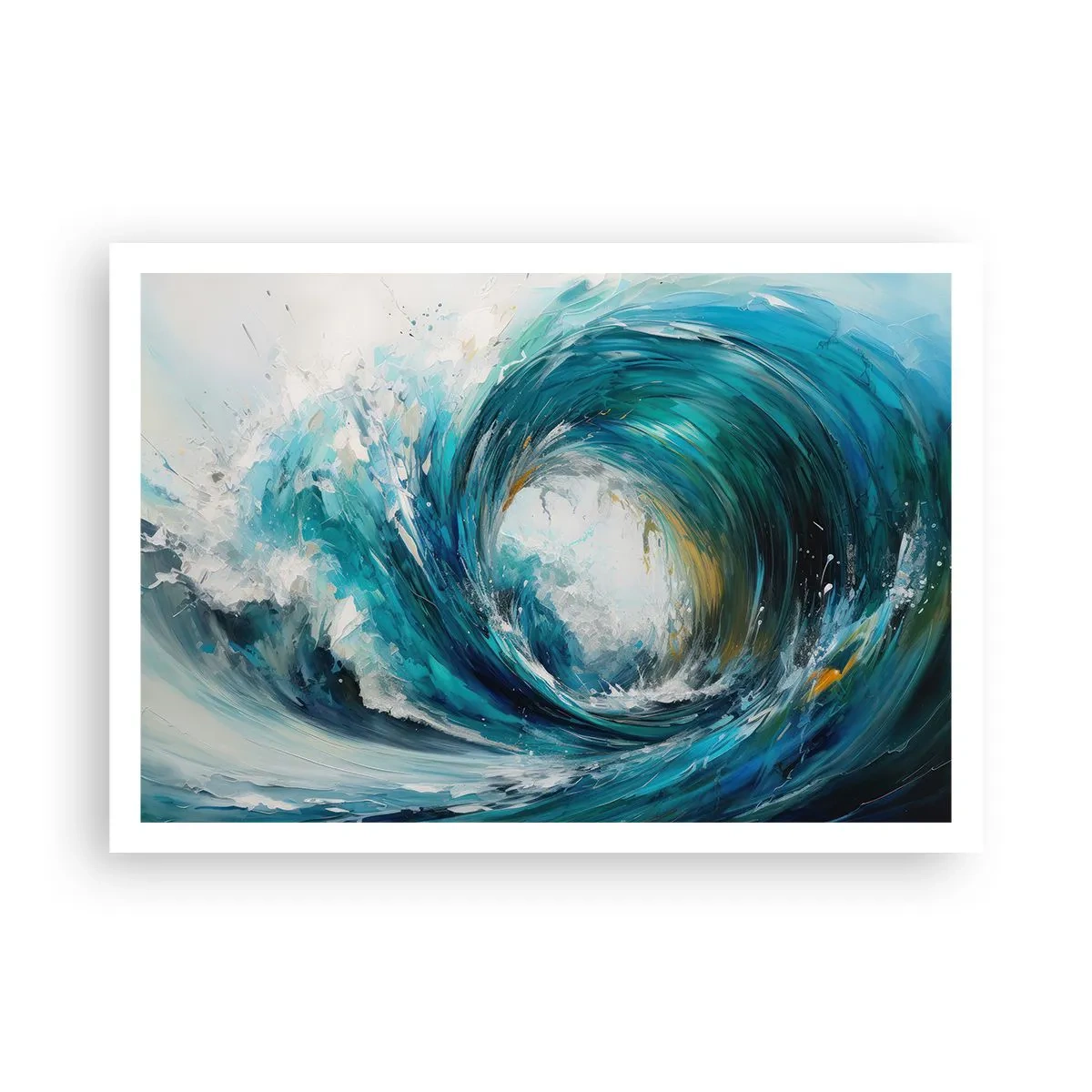 Plakat - Dynamiczna fala w odcieniach błękitu i turkusu - 100x70cm - Morski portal - Nowoczesna dekoracja ścienna do salonu i sypialni ARTTOR