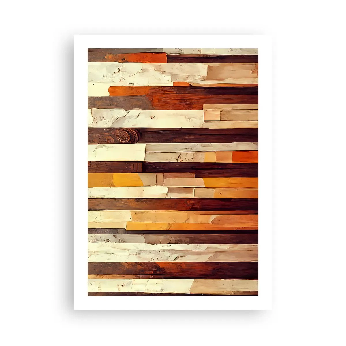 Plakat - Abstrakcyjna kompozycja drewnianych paneli w ciepłych barwach - 50x70cm - Hymn leśnych drzew - Nowoczesna dekoracja ścienna do salonu, kuchni i sypialni ARTTOR
