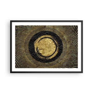 Plakat w czarnej ramie - Geometryczna kompozycja w czerni i złocie z promieniami - 70x50cm - Kompozycja glamour - Nowoczesna dekoracja ścienna do salonu i sypialni ARTTOR