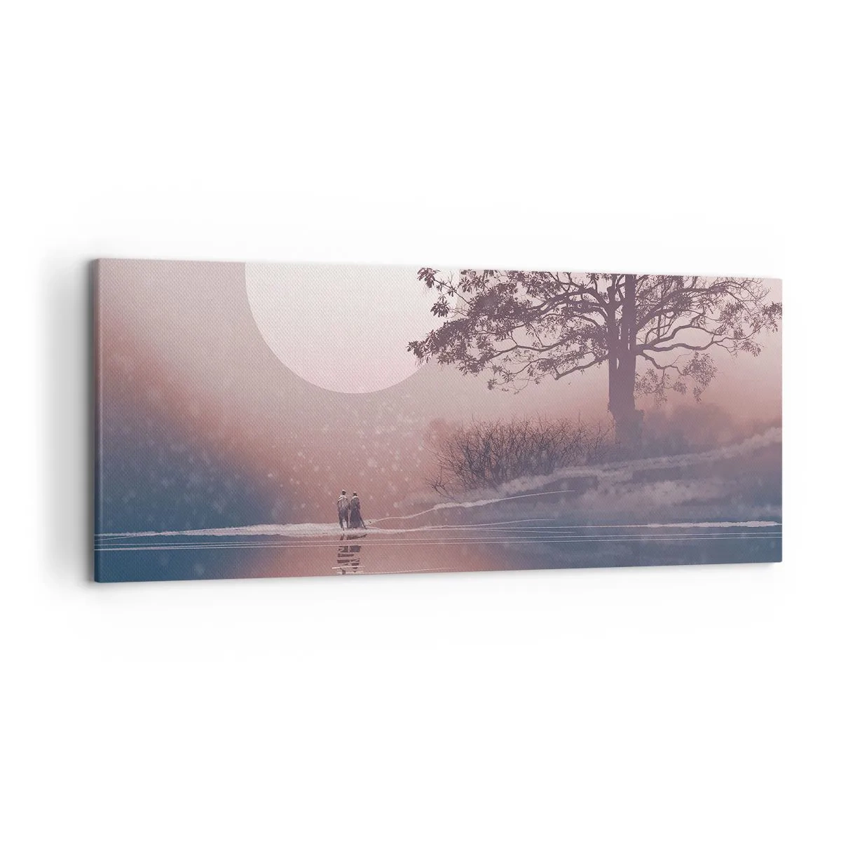 Obraz na płótnie - Romantyczna scena z księżycem i drzewem nad wodą - 120x50cm - Nocne dziwy - Nowoczesna dekoracja ścienna do salonu i sypialni ARTTOR