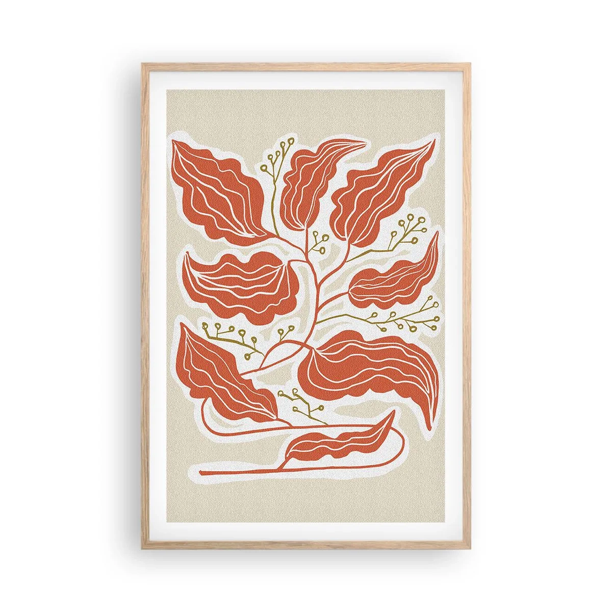 Plakat w ramie jasny dąb - Ludowo i koralowo - 61x91 cm