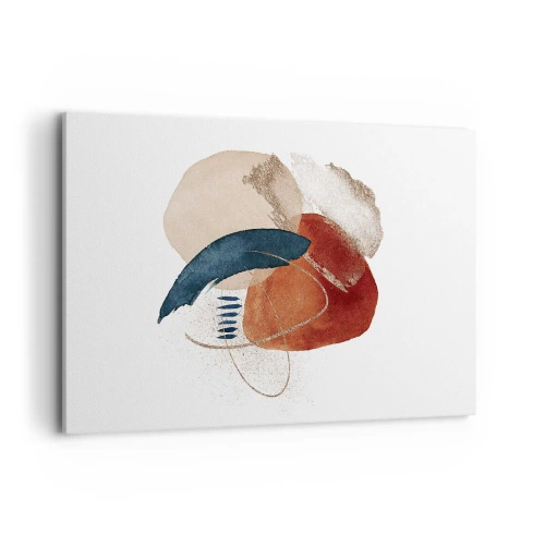 Obraz na płótnie - Abstrakcyjna kompozycja z plamami w odcieniach ziemi i granatu - 120x80cm - Owalna kompozycja - Nowoczesna dekoracja ścienna do salonu, kuchni i sypialni ARTTOR