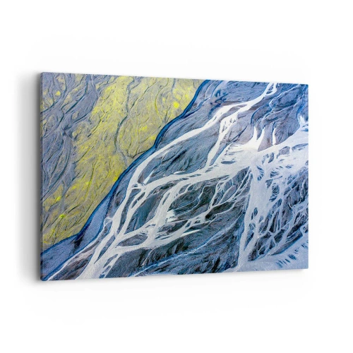 Obraz na płótnie - Abstrakcyjny widok na meandrujące koryta rzek z lotu ptaka - 100x70cm - Naskalne malowidła natury - Nowoczesna dekoracja ścienna do salonu, kuchni i sypialni ARTTOR