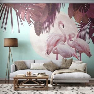Fototapeta Samoprzylepna Deluxe Sticker - Trzy ptasie gracje - Flamingi, Ptaki, Natura - 100x70 cm