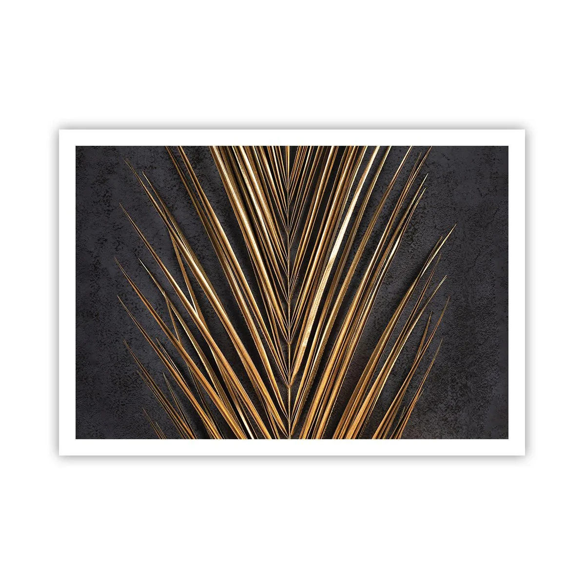 Plakat - Złoty liść tropikalny na czarnym tle - 100x70cm - Złoto tropików - Nowoczesna dekoracja ścienna do salonu i sypialni ARTTOR