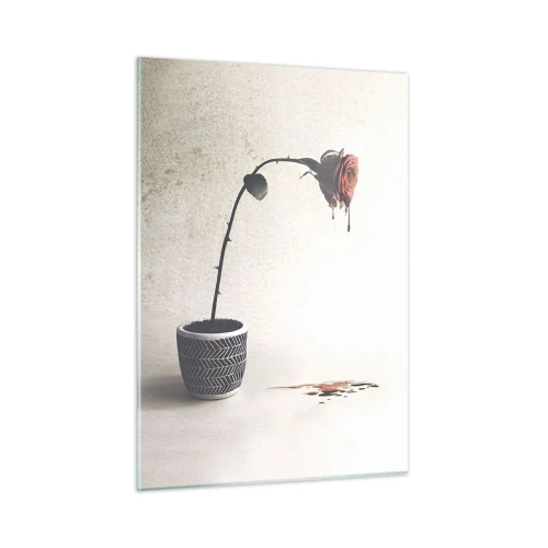 Obraz na szkle - Symboliczna róża w doniczce z kapiącą farbą - 50x70cm - Rosa dolorosa - Nowoczesna dekoracja ścienna do salonu, kuchni i sypialni ARTTOR