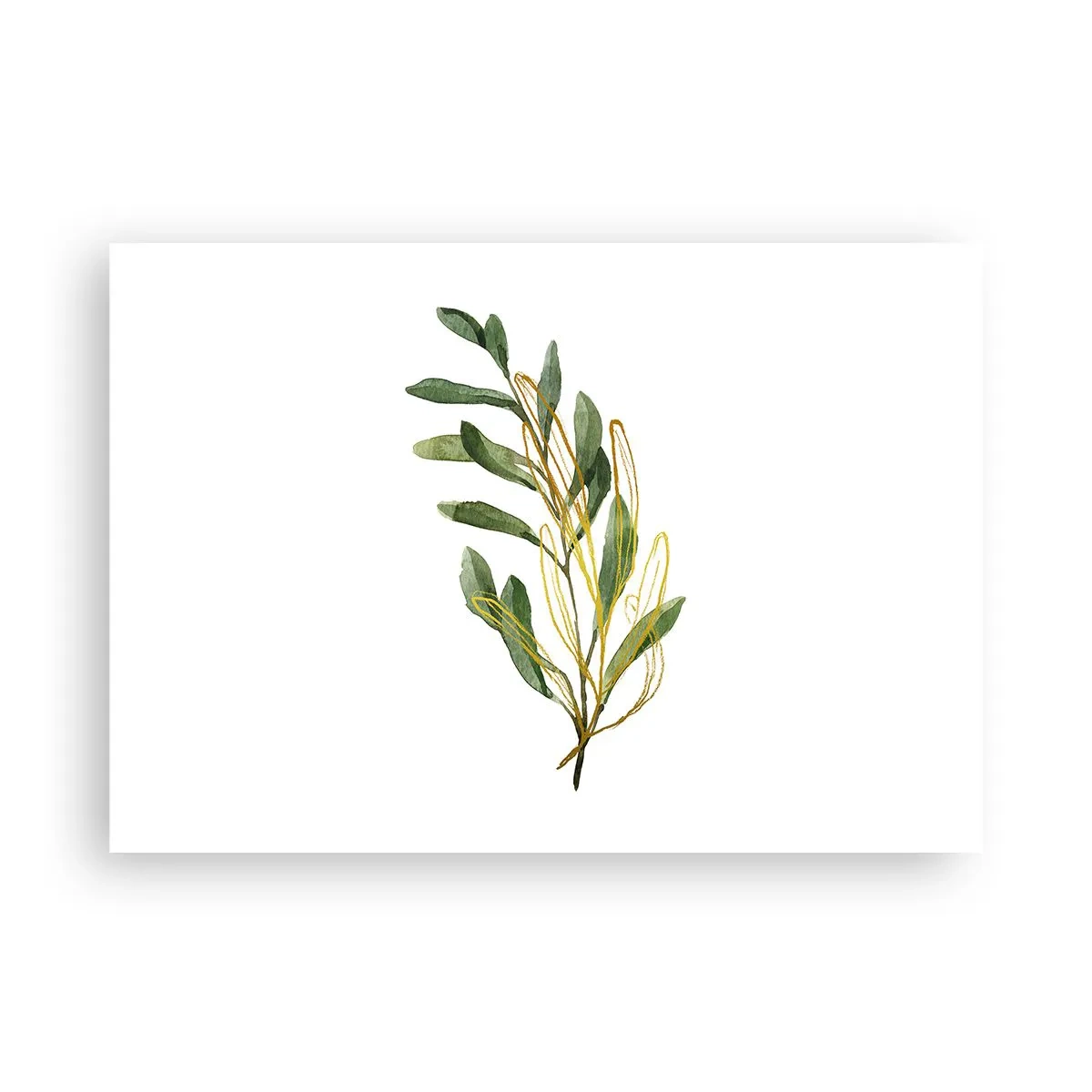Plakat - Zielona gałązka z liśćmi na białym tle - 100x70cm - Wszystko co dobre - Nowoczesna dekoracja ścienna do salonu i sypialni ARTTOR