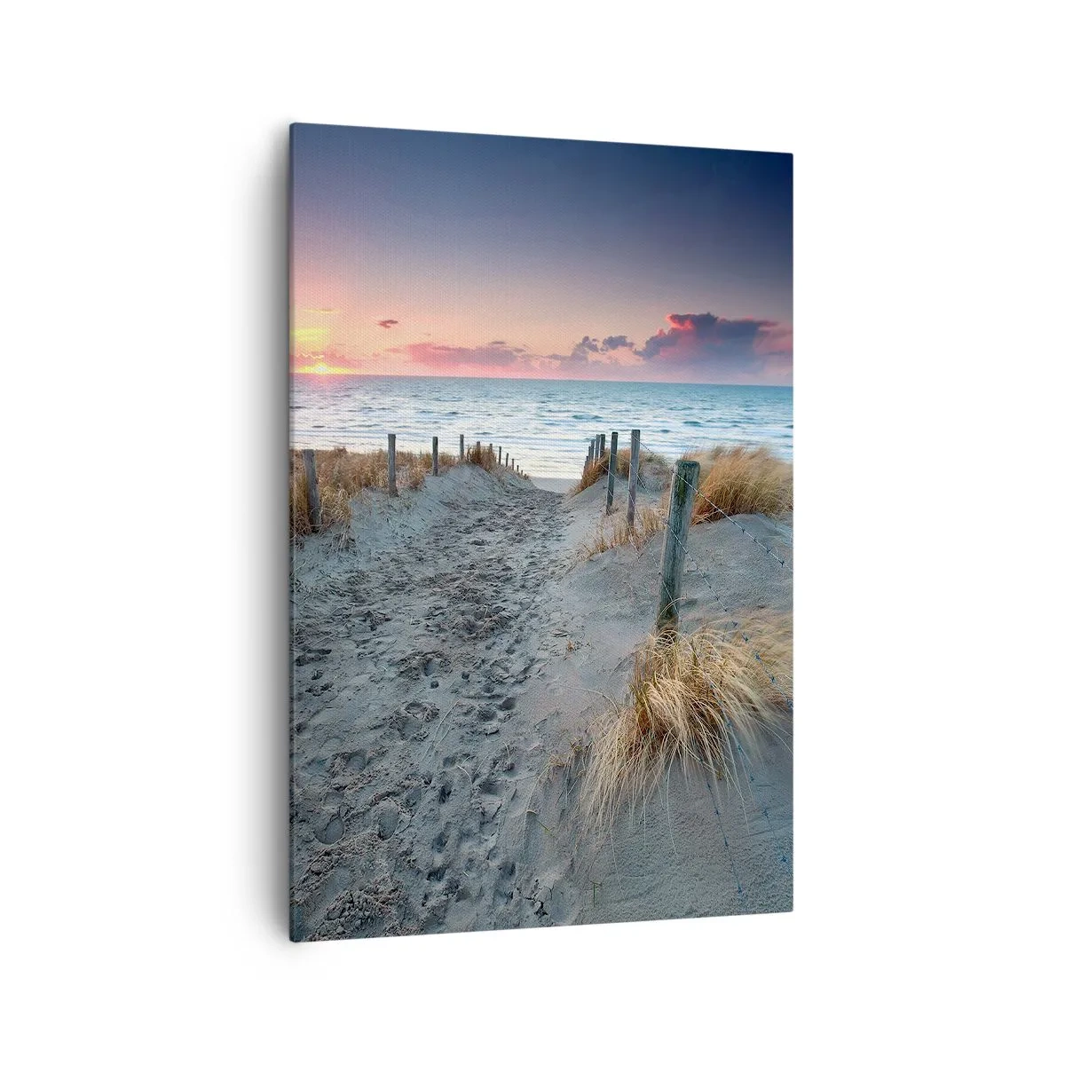 Obraz na płótnie - Ścieżka prowadząca na plażę o zachodzie słońca - 70x100cm - Rozlałeś tęczę blasków promienistą… - Nowoczesna dekoracja ścienna do salonu i sypialni ARTTOR