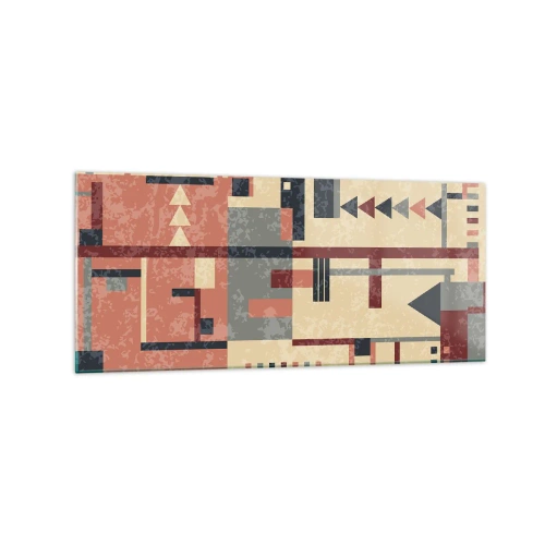 Obraz na szkle - Geometryczny wzór w pastelowych odcieniach beżu, czerwieni i szarości - 120x50cm - Kombinacja pionów i poziomów - Nowoczesna dekoracja ścienna do salonu i sypialni ARTTOR