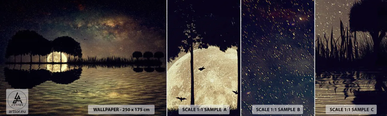 Fototapeta Próbka Premium Canvas - Noc na krańcu świata - Krajobraz, Jezioro, Księżyc - 100x30 cm