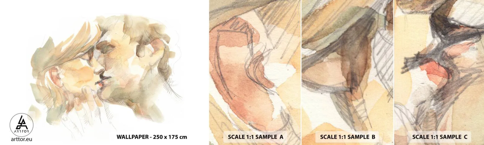 Fototapeta Próbka Samoprzylepna Deluxe Sticker - Odnaleziona połowa? - Zakochana Para, Pocałunek, Sztuka - 100x30 cm