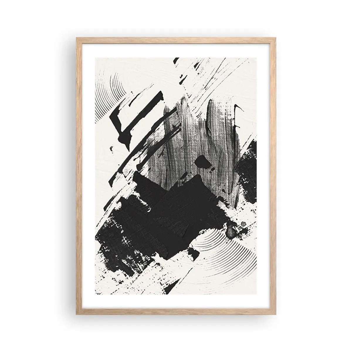 Plakat w ramie jasny dąb - Abstrakcja – ekspresja czerni - 50x70 cm