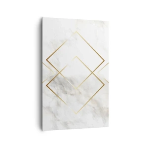 Obraz na płótnie - Minimalistyczne złote romby na marmurowym tle - 80x120cm - Widok na nieskończoność - Nowoczesna dekoracja ścienna do salonu i sypialni ARTTOR