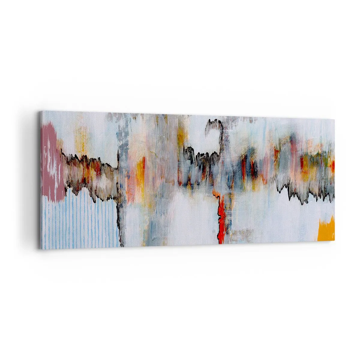Obraz na płótnie - Abstrakcyjny wzór z żywymi kolorami na jasnym tle - 120x50cm - Patykiem na wodzie - Nowoczesna dekoracja ścienna do salonu i sypialni ARTTOR