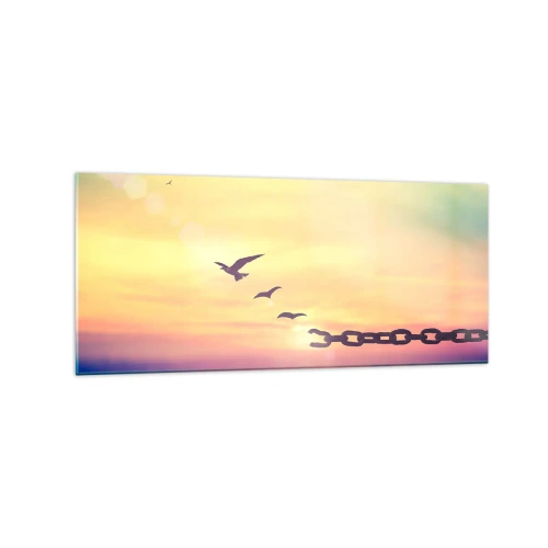 Obraz na szkle - Symbol wolności z ptakami i zerwanym łańcuchem - 120x50cm - Zwycięstwo wolności - Nowoczesna dekoracja ścienna do salonu i sypialni ARTTOR