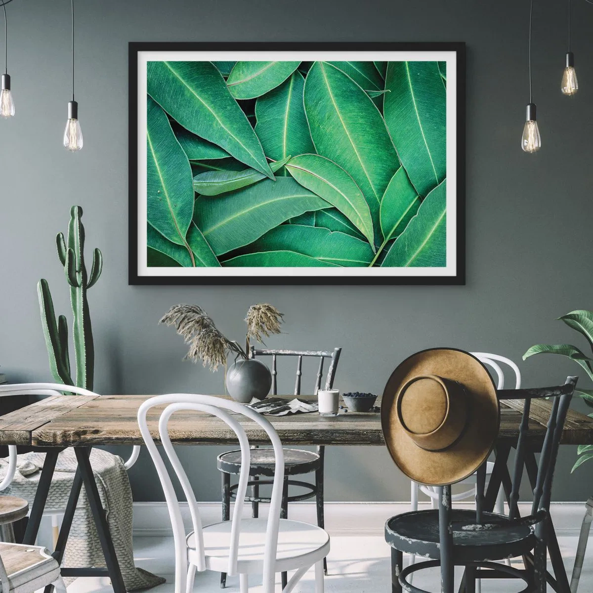 Plakat w czarnej ramie - Zbliżenie na zielone liście tworzące naturalny wzór - 100x70cm - Soczyste i świeże - Nowoczesna dekoracja ścienna do salonu i sypialni ARTTOR