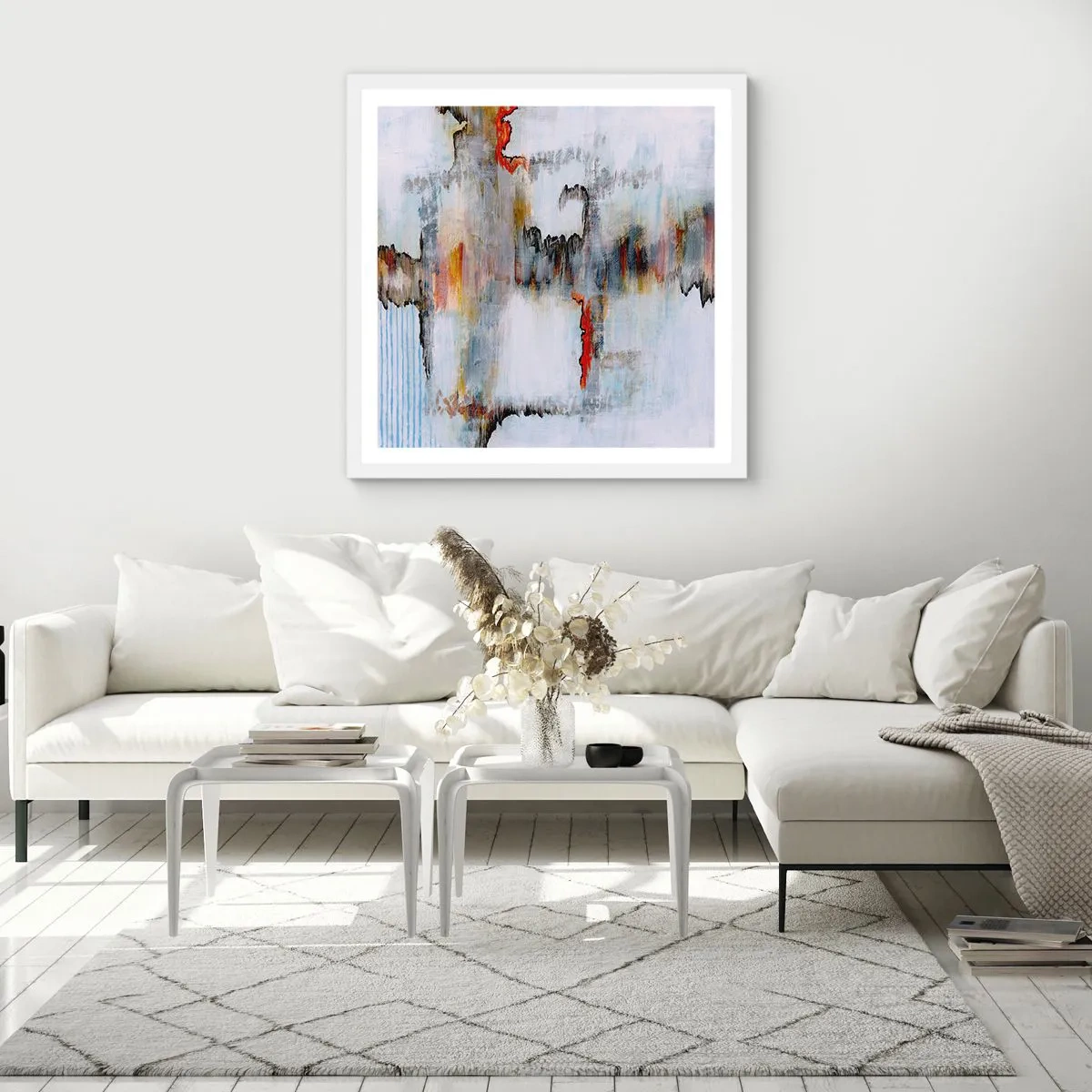 Plakat w białej ramie - Patykiem na wodzie - 50x50 cm