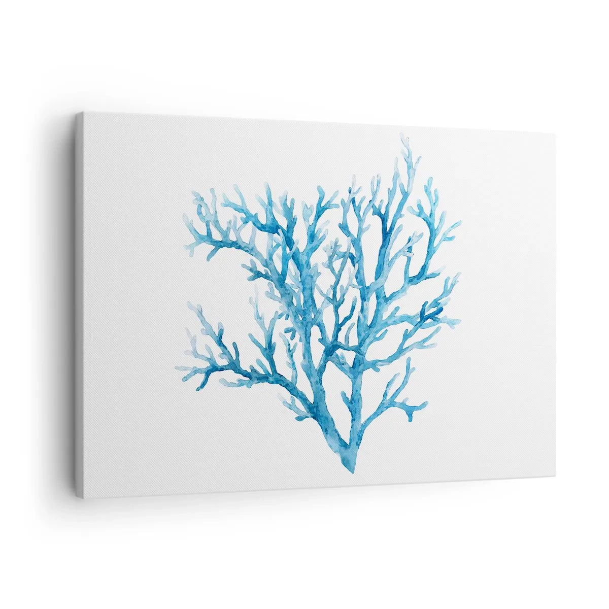 Obraz na płótnie - Błękitny koral na białym tle o minimalistycznym charakterze - 70x50cm - Morski filigran - Nowoczesna dekoracja ścienna do salonu i sypialni ARTTOR