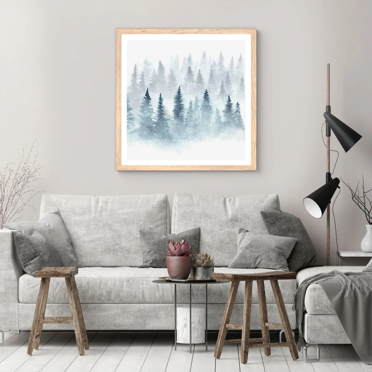 Plakat w ramie jasny dąb - Otulone mgłą - 50x50 cm