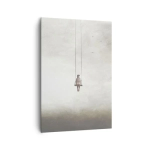 Obraz na płótnie - Postać na huśtawce zawieszonej w przestrzeni - 70x100cm - Dziecko w nas - Nowoczesna dekoracja ścienna do salonu i sypialni ARTTOR