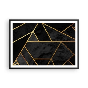 Plakat w czarnej ramie - Geometryczny wzór złota na czarnym tle - 100x70cm - Mrok i blask - Nowoczesna dekoracja ścienna do salonu i sypialni ARTTOR