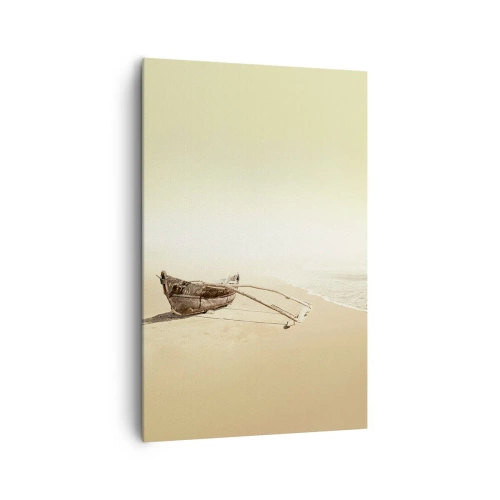 Obraz na płótnie - Stara łódź rybacka na piaszczystej plaży - 80x120cm - Wspomnienie mórz południowych - Nowoczesna dekoracja ścienna do salonu i sypialni ARTTOR