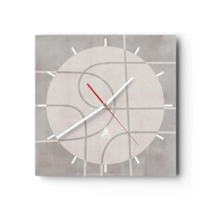 Zegar ścienny - Geometryczny wzór w odcieniach szarości i bieli - 30x30cm - Koliście i na wprost - Nowoczesna dekoracja ścienna do salonu i sypialni ARTTOR