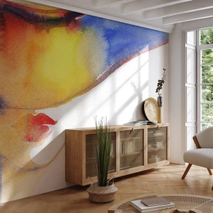 Fototapeta Premium Canvas - Minimalistyczna akwarela kobiecego profilu z kolorowym kapeluszem - 100x70cm - Portret damy    - Nowoczesna dekoracja ścienna do salonu i sypialni ARTTOR