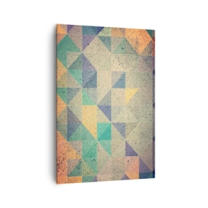 Obraz na płótnie - Kolorowa kompozycja geometrycznych trójkątów w pastelowych odcieniach - 70x100cm - Republika trójkątów - Nowoczesna dekoracja ścienna do salonu i sypialni ARTTOR