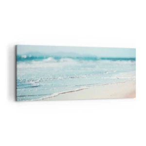 Obraz na płótnie - Delikatne fale oceanu na piaszczystej plaży - 120x50cm - Ciepło i szum - Nowoczesna dekoracja ścienna do salonu i sypialni ARTTOR