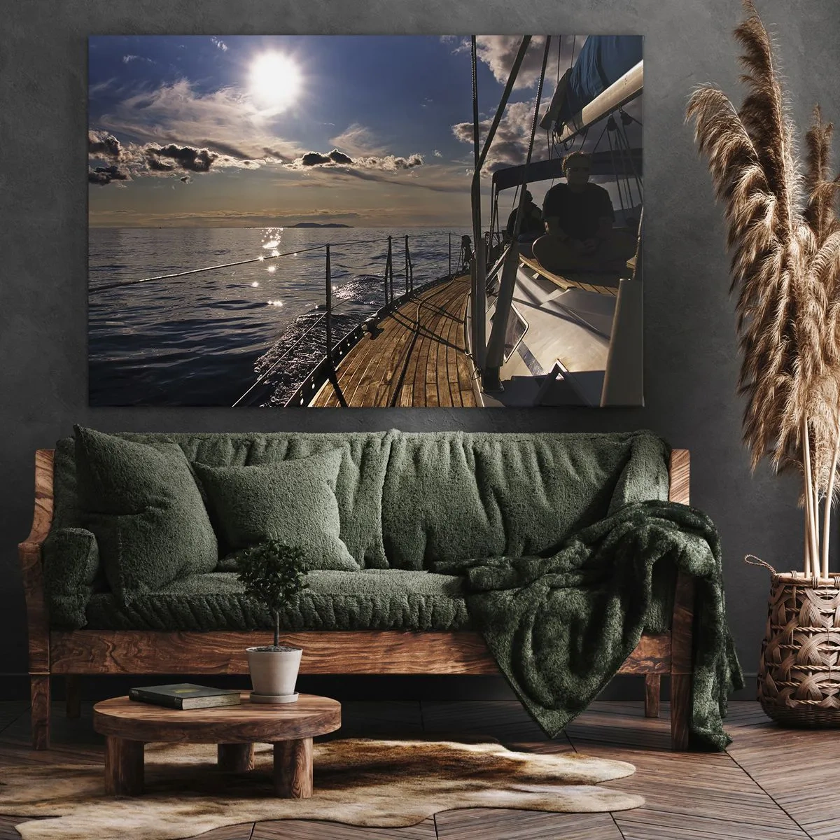 Obraz na płótnie - Rejs jachtem po morzu o zachodzie słońca - 70x50cm - Pod żaglami w stronę słońca - Nowoczesna dekoracja ścienna do salonu i sypialni ARTTOR