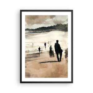 Plakat w czarnej ramie - Spacer po plaży w nostalgicznych barwach - 50x70cm - Przywołani - Nowoczesna dekoracja ścienna do salonu i sypialni ARTTOR
