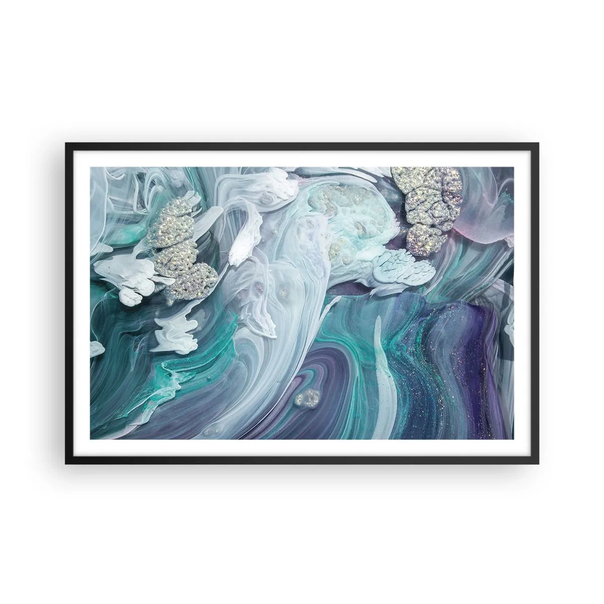 Plakat w czarnej ramie - Nurty błękitu - 91x61 cm